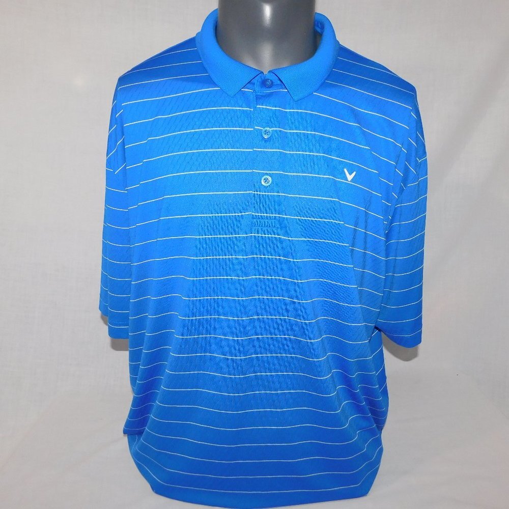 Callaway Mens 2XL Blue White Striped Opti-Dro Golf Polo Shirt